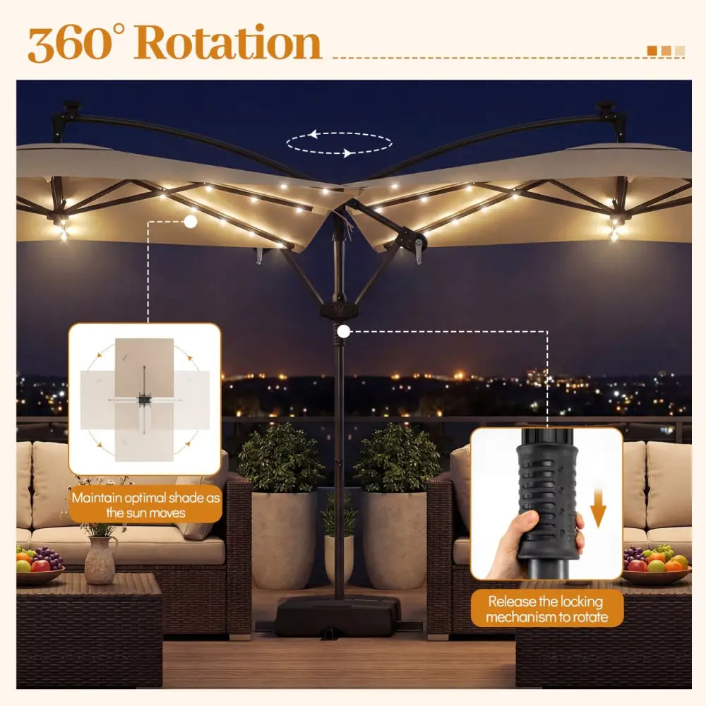 8 x 8 Square FT Solar LED Offset Cantilever Patio Umbrella with 360° Rotation-Rustic Brown - Rustic Brown - Outdoor
