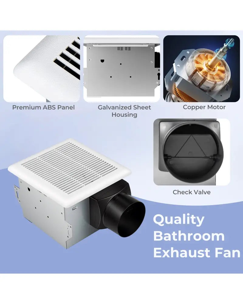 80 CFM Bathroom Exhaust Fan with Metal Housing and 4 Inches Duct - White - Ventilation Fans