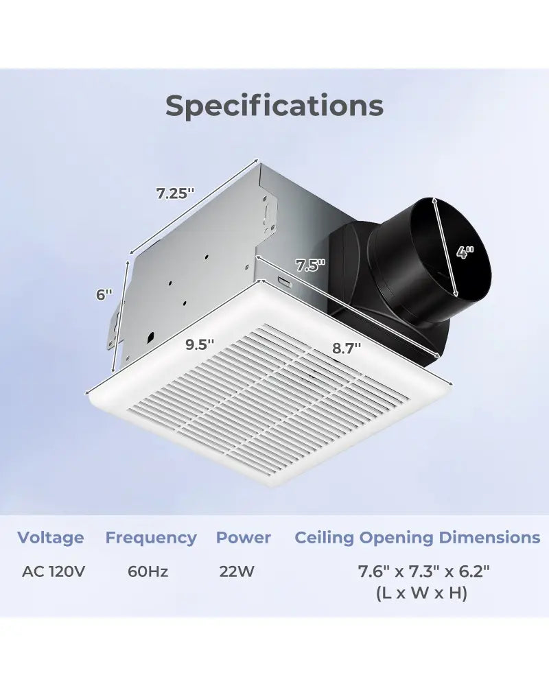 80 CFM Bathroom Exhaust Fan with Metal Housing and 4 Inches Duct - White - Ventilation Fans