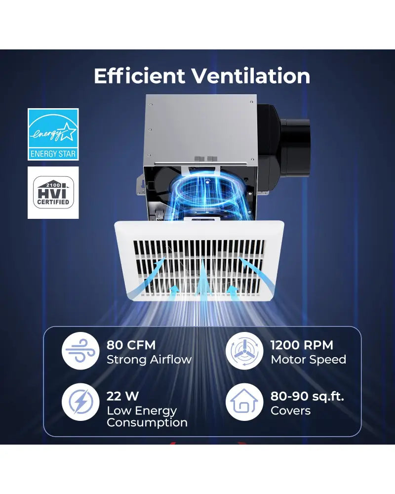 80 CFM Bathroom Exhaust Fan with Metal Housing and 4 Inches Duct - White - Ventilation Fans