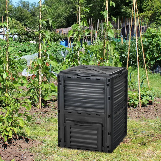 80-Gallon Outdoor Composter with Large Openable Lid and Bottom Exit Door-Black - Black - Garden Tools