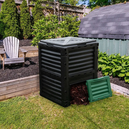 80-Gallon Outdoor Composter with Large Openable Lid and Bottom Exit Door-Green - Green - Garden Tools