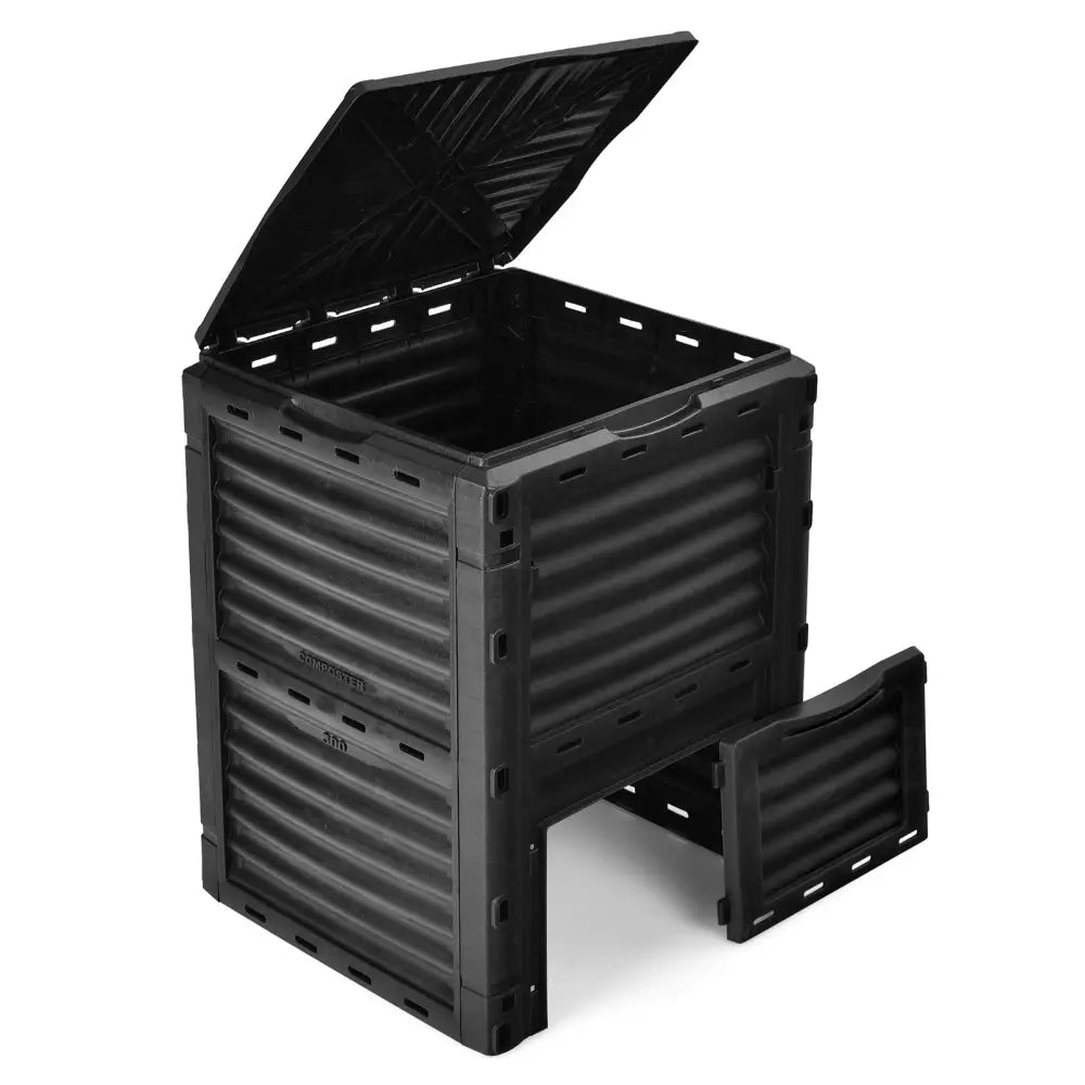 80-Gallon Outdoor Composter with Large Openable Lid and Bottom Exit Door-Black - Black - Garden Tools
