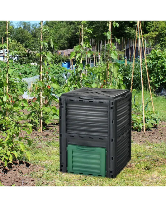 80-Gallon Outdoor Composter with Large Openable Lid and Bottom Exit Door-Green - Green - Garden Tools