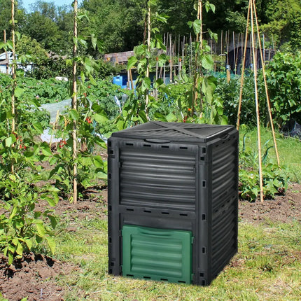 80-Gallon Outdoor Composter with Large Openable Lid and Bottom Exit Door-Green - Green - Garden Tools
