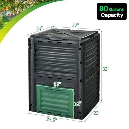 80-Gallon Outdoor Composter with Large Openable Lid and Bottom Exit Door-Green - Green - Garden Tools