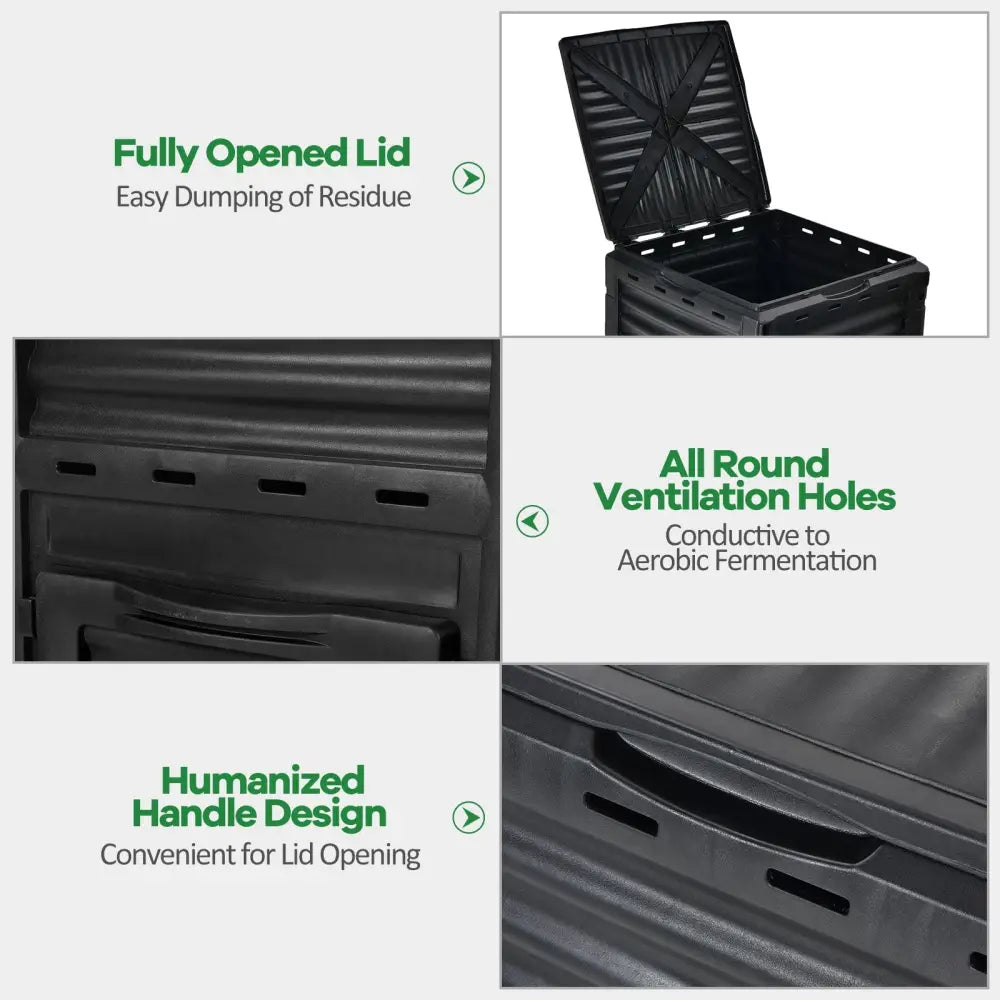 80-Gallon Outdoor Composter with Large Openable Lid and Bottom Exit Door-Black - Black - Garden Tools