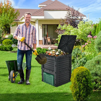 80-Gallon Outdoor Composter with Large Openable Lid and Bottom Exit Door-Green - Green - Garden Tools