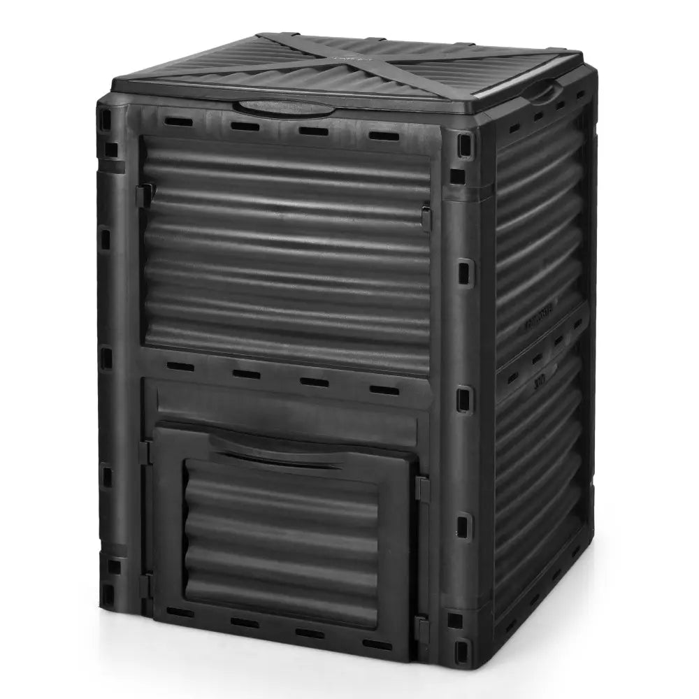 80-Gallon Outdoor Composter with Large Openable Lid and Bottom Exit Door-Black - Black - Garden Tools