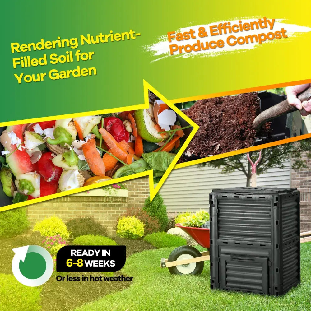 80-Gallon Outdoor Composter with Large Openable Lid and Bottom Exit Door-Black - Black - Garden Tools