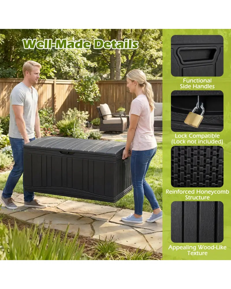 80 Gallon Outdoor Deck Box with Lockable Lid for Garden Tools Cushions-Black - Black - Sheds & Outdoor Storage