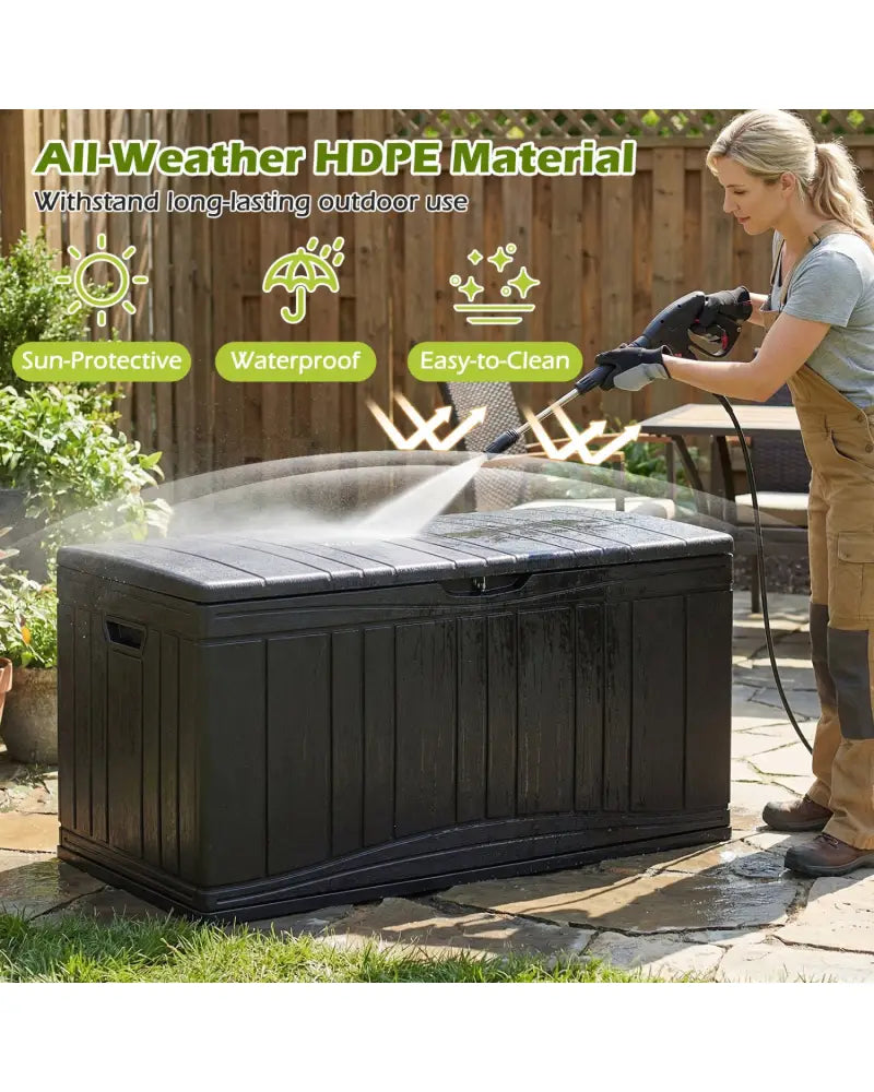 80 Gallon Outdoor Deck Box with Lockable Lid for Garden Tools Cushions-Black - Black - Sheds & Outdoor Storage