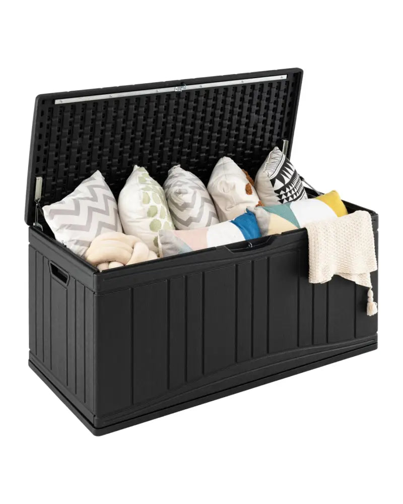 80 Gallon Outdoor Deck Box with Lockable Lid for Garden Tools Cushions-Black - Black - Sheds & Outdoor Storage