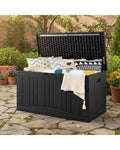 80 Gallon Outdoor Deck Box with Lockable Lid for Garden Tools Cushions-Black - Black - Sheds & Outdoor Storage