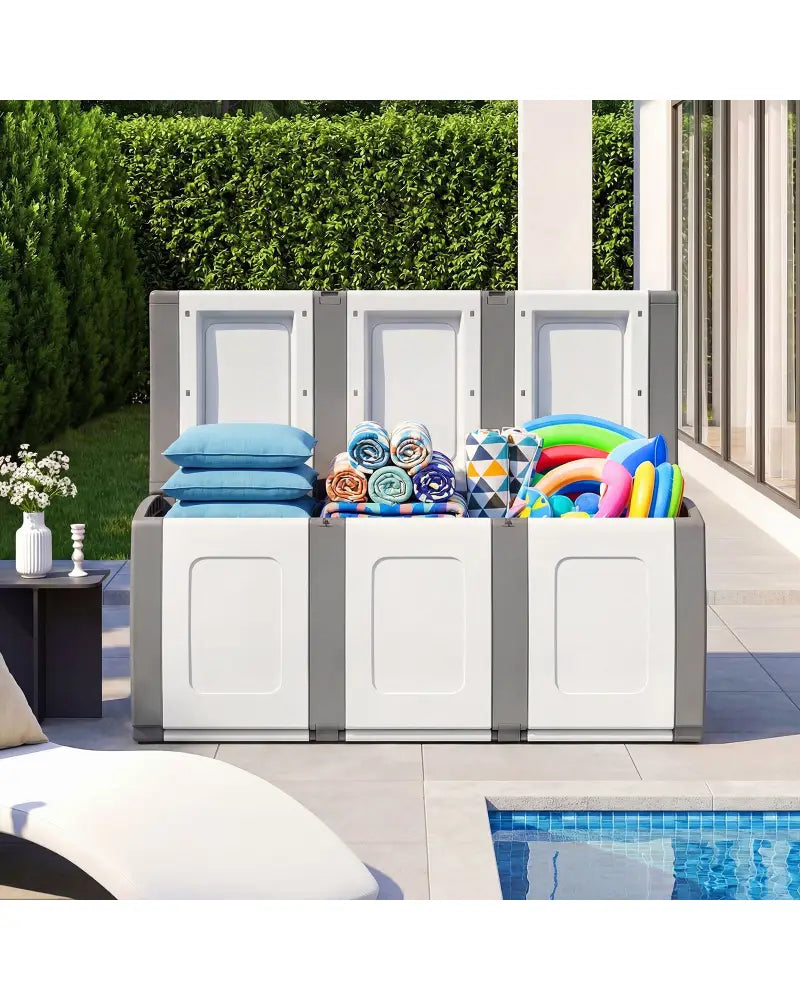 80 Gallon Patio Container with Lockable Lid for Packages and Garden-Gray - Gray - Sheds & Outdoor Storage