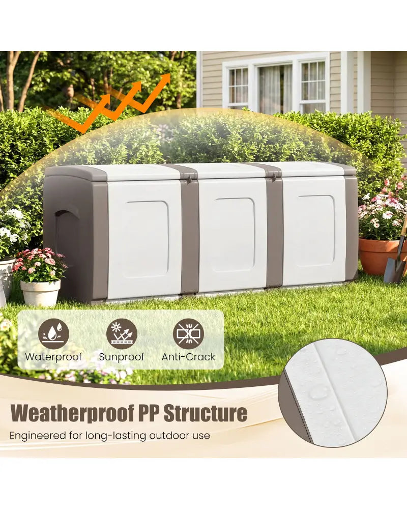 80 Gallon Patio Container with Lockable Lid for Packages and Garden-Beige - Beige - Sheds & Outdoor Storage