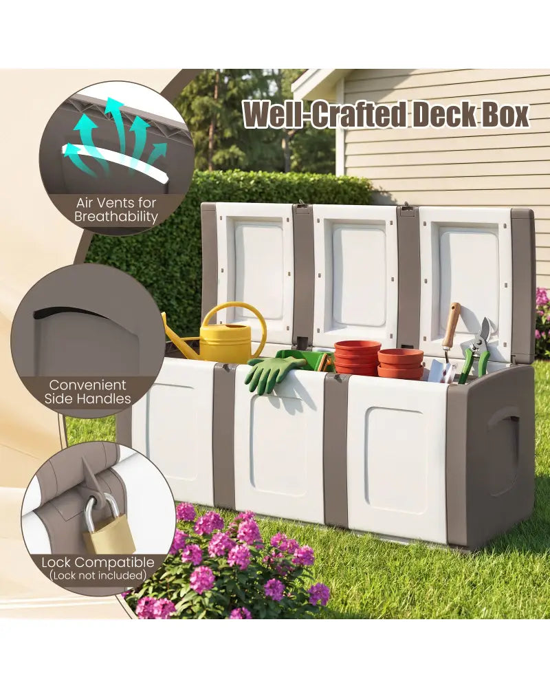 80 Gallon Patio Container with Lockable Lid for Packages and Garden-Beige - Beige - Sheds & Outdoor Storage