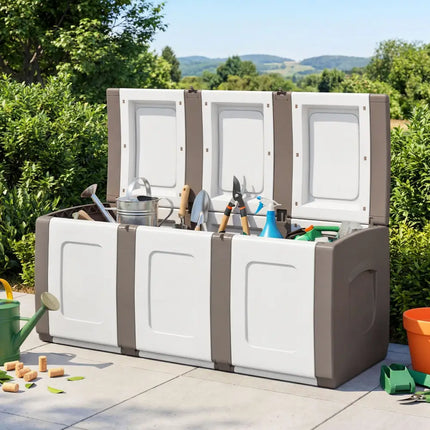 80 Gallon Patio Container with Lockable Lid for Packages and Garden-Beige - Beige - Garden Tools