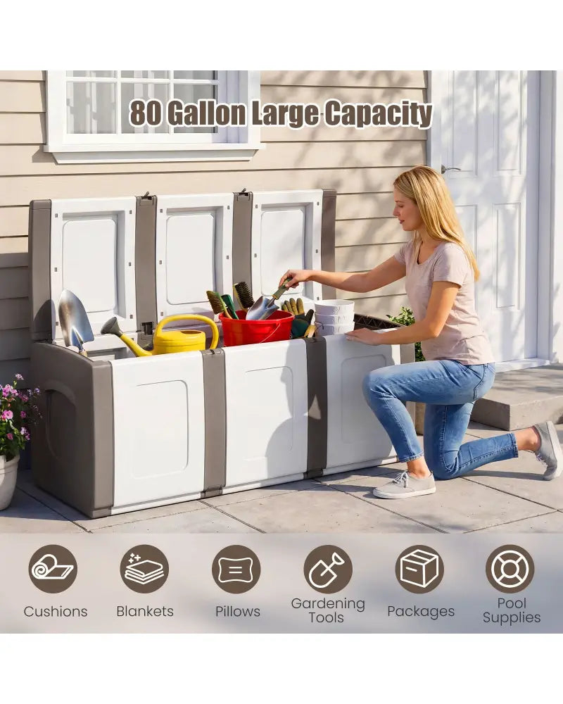 80 Gallon Patio Container with Lockable Lid for Packages and Garden-Beige - Beige - Sheds & Outdoor Storage