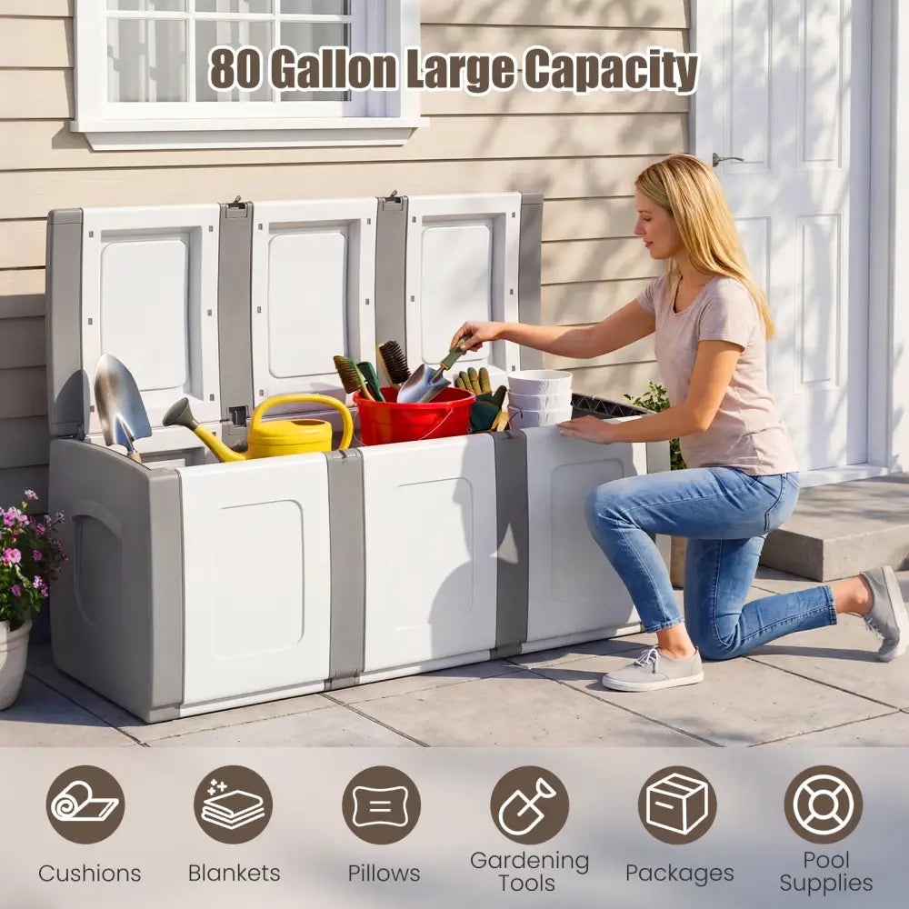80 Gallon Patio Container with Lockable Lid for Packages and Garden-Gray - Gray - Garden Tools