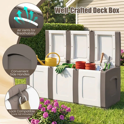 80 Gallon Patio Container with Lockable Lid for Packages and Garden-Beige - Beige - Garden Tools