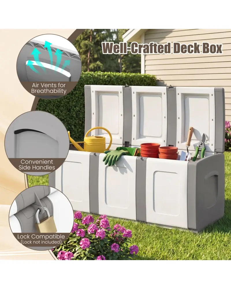 80 Gallon Patio Container with Lockable Lid for Packages and Garden-Gray - Gray - Sheds & Outdoor Storage