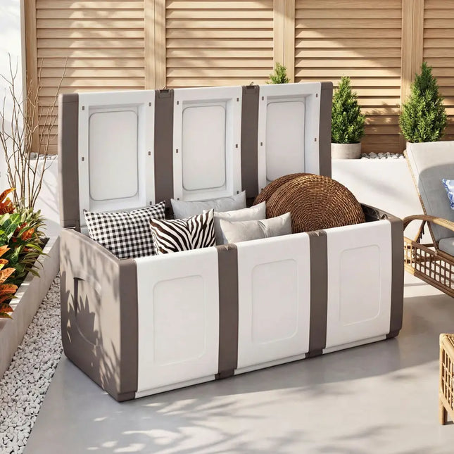 80 Gallon Patio Container with Lockable Lid for Packages and Garden-Beige - Beige - Garden Tools