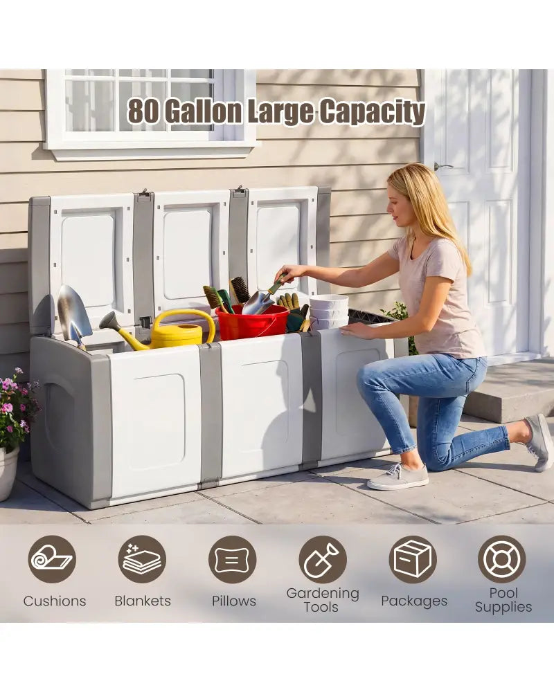 80 Gallon Patio Container with Lockable Lid for Packages and Garden-Gray - Gray - Sheds & Outdoor Storage