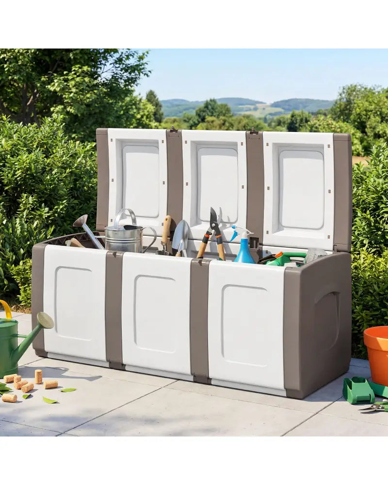 80 Gallon Patio Container with Lockable Lid for Packages and Garden-Beige - Beige - Sheds & Outdoor Storage