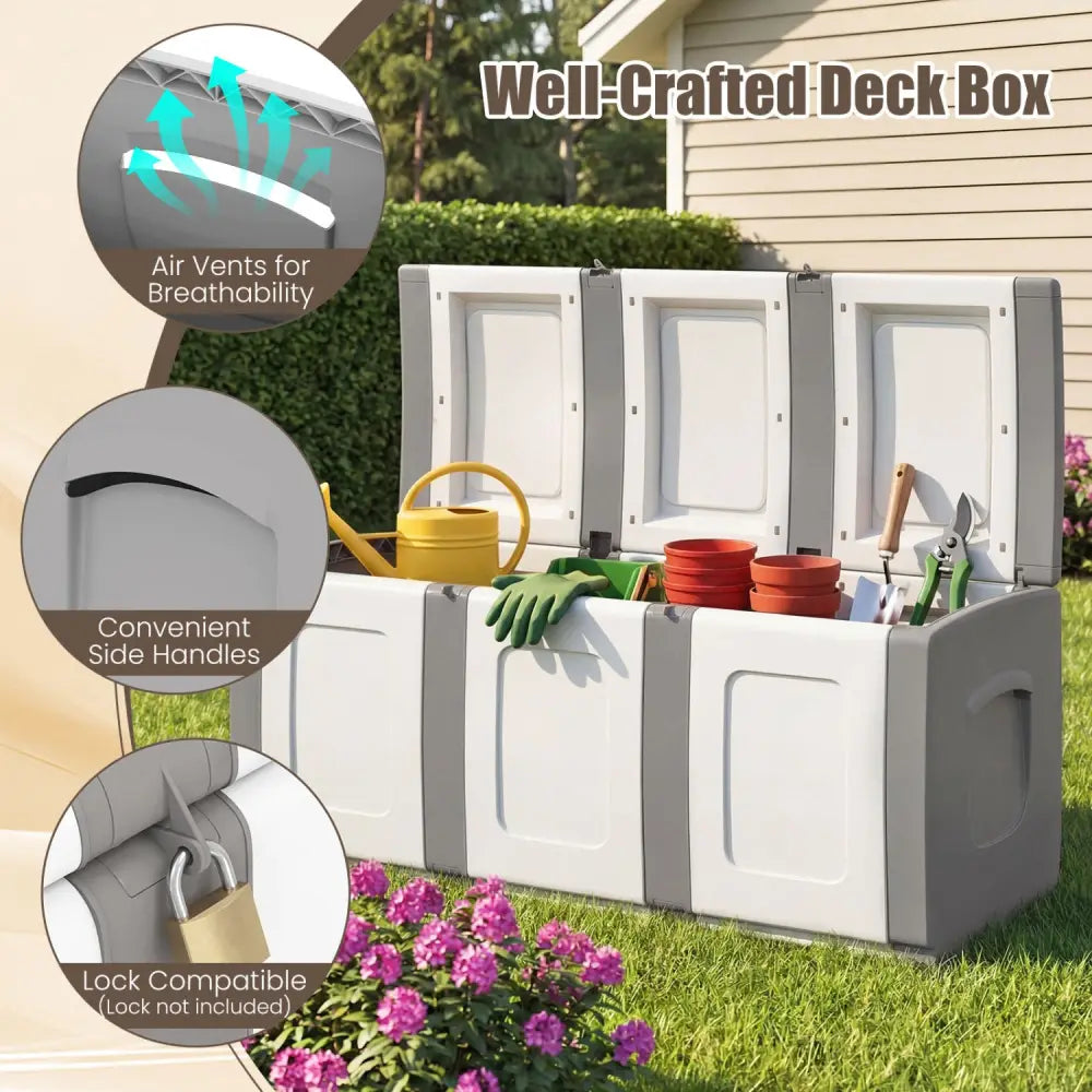 80 Gallon Patio Container with Lockable Lid for Packages and Garden-Gray - Gray - Sheds & Outdoor Storage