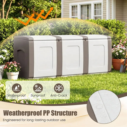 80 Gallon Patio Container with Lockable Lid for Packages and Garden-Beige - Beige - Garden Tools