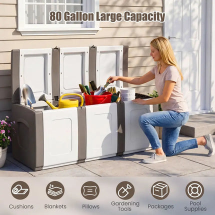 80 Gallon Patio Container with Lockable Lid for Packages and Garden-Beige - Beige - Garden Tools