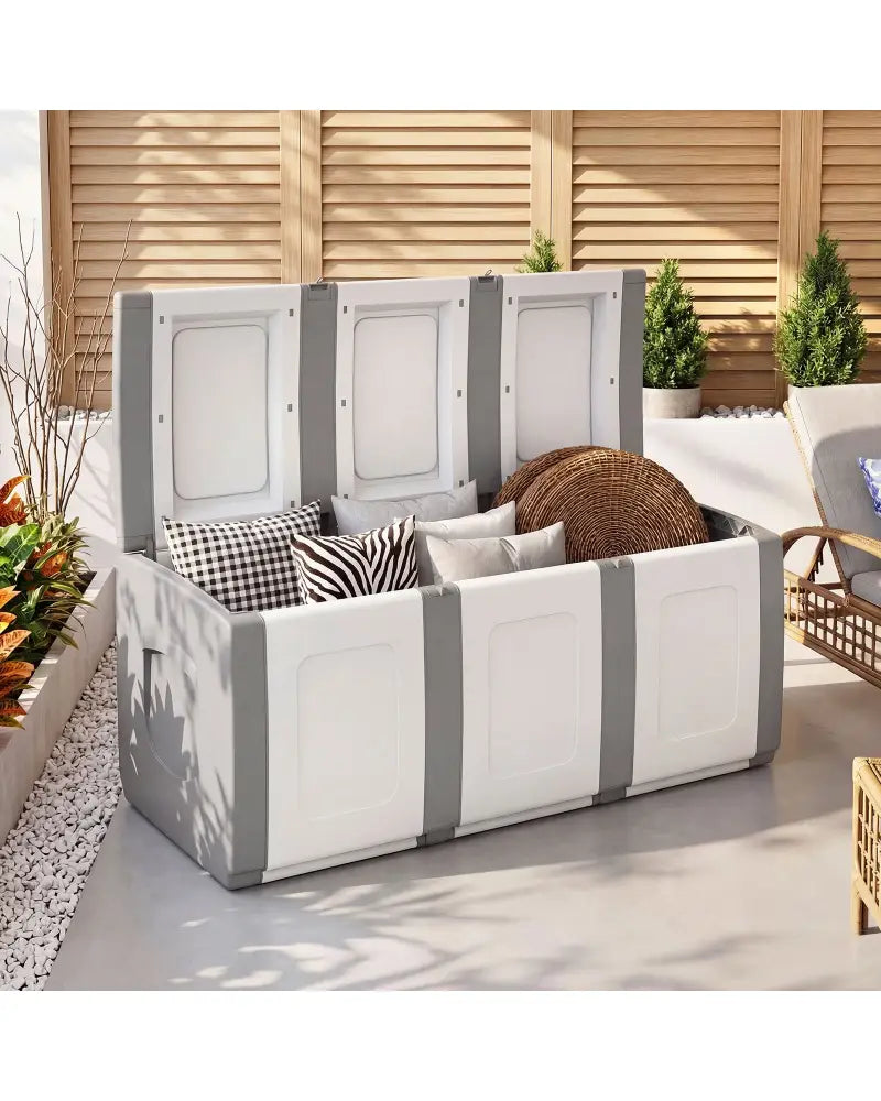80 Gallon Patio Container with Lockable Lid for Packages and Garden-Gray - Gray - Sheds & Outdoor Storage