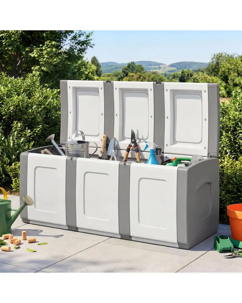 80 Gallon Patio Container with Lockable Lid for Packages and Garden-Gray - Gray - Sheds & Outdoor Storage