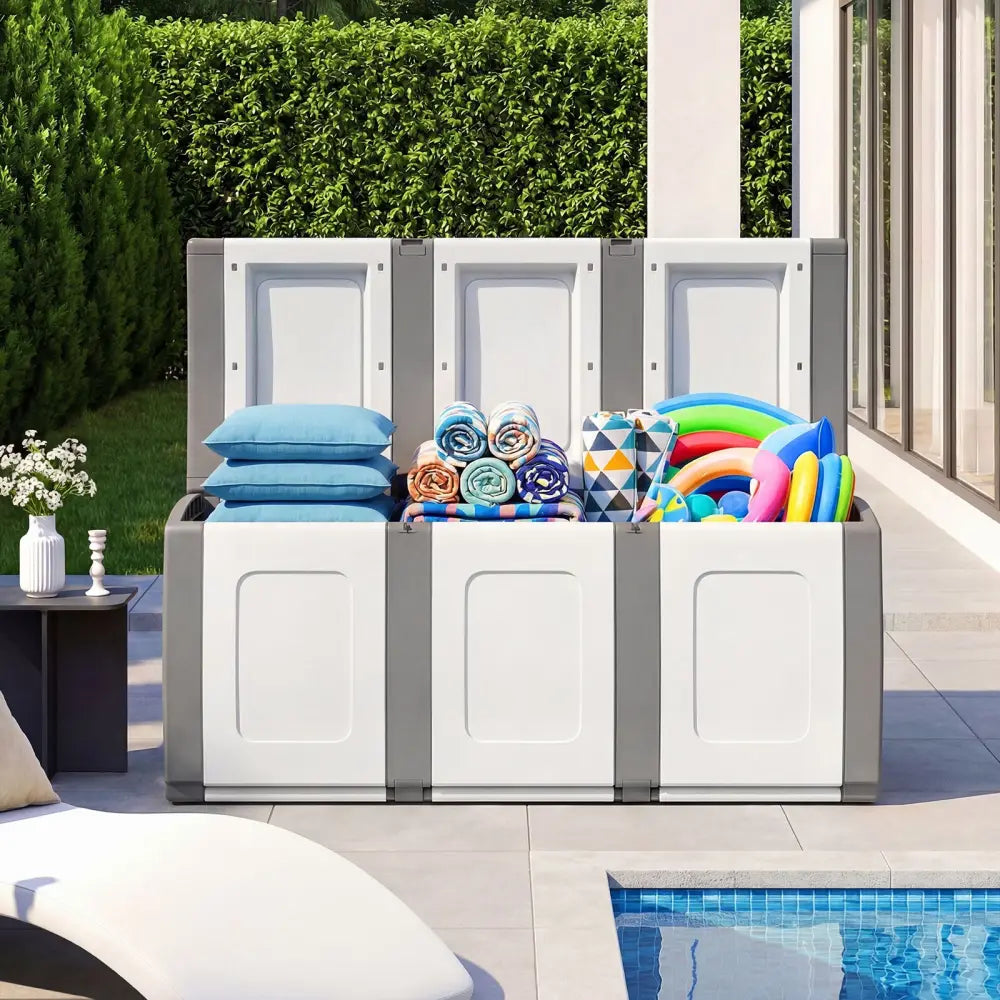 80 Gallon Patio Container with Lockable Lid for Packages and Garden-Gray - Gray - Garden Tools
