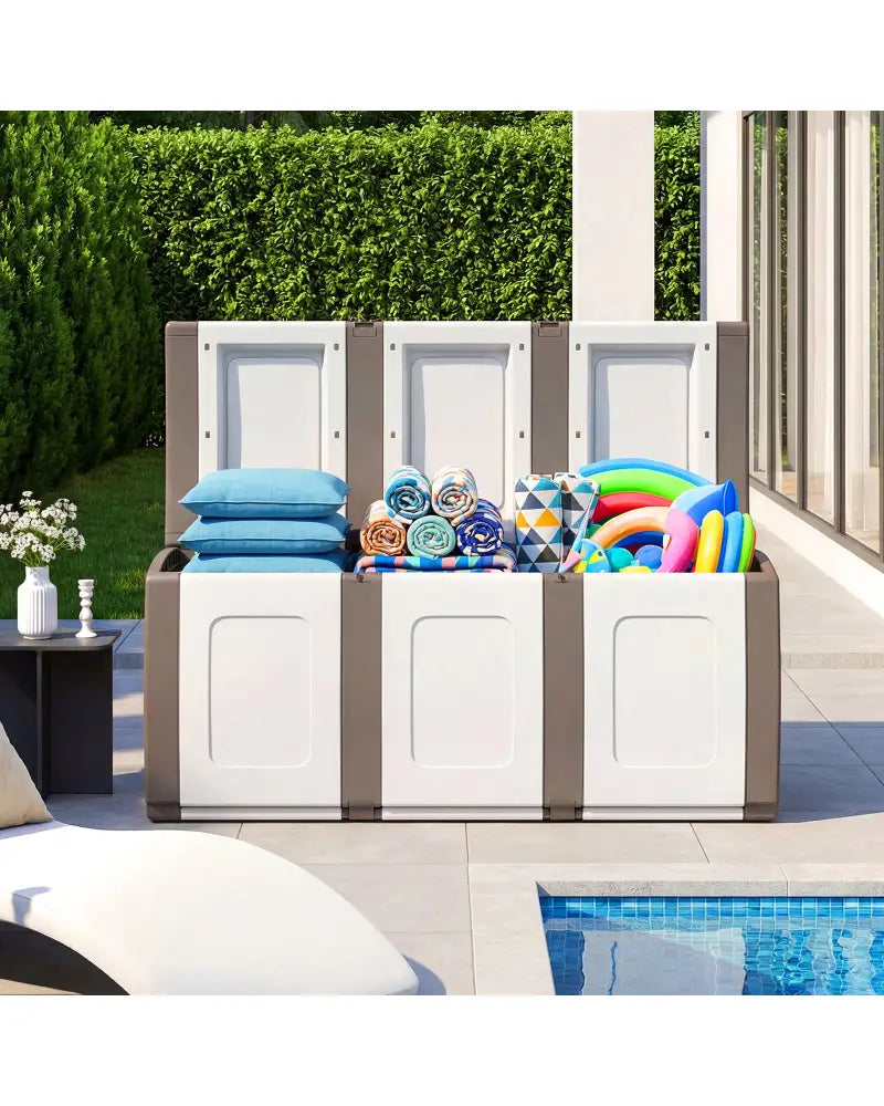 80 Gallon Patio Container with Lockable Lid for Packages and Garden-Beige - Beige - Sheds & Outdoor Storage