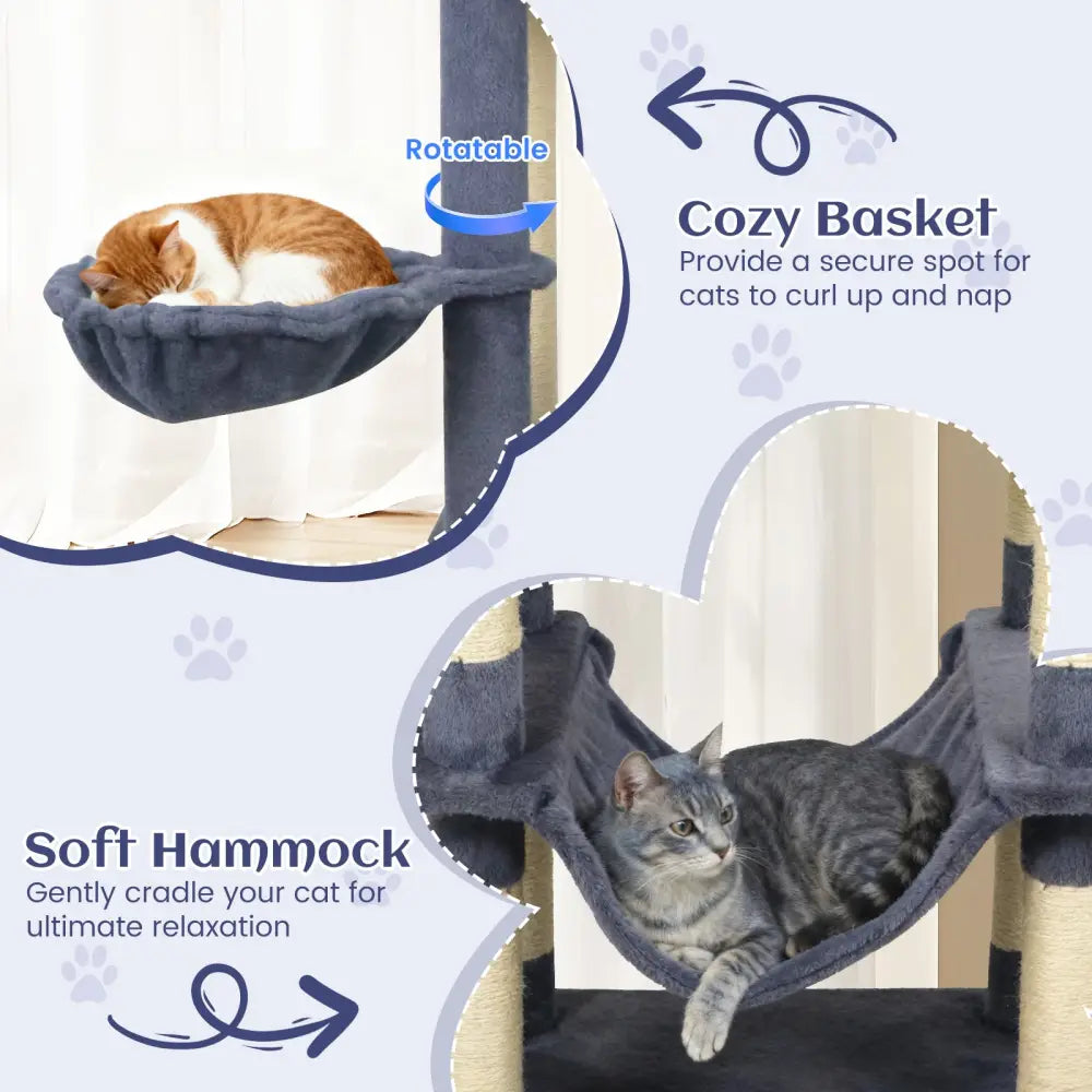 80 Inches Tall Cat Tree with 2 Large Condos and Dangling Toys-Dark Gray - Dark Gray - Cat Trees Condos & Scratchers