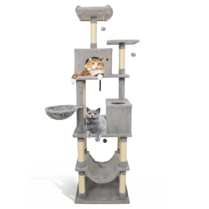 80 Inches Tall Cat Tree with 2 Large Condos and Dangling Toys-Light Gray - Light Gray - Cat Trees Condos & Scratchers