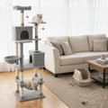 80 Inches Tall Cat Tree with 2 Large Condos and Dangling Toys-Light Gray - Light Gray - Cat Trees Condos & Scratchers