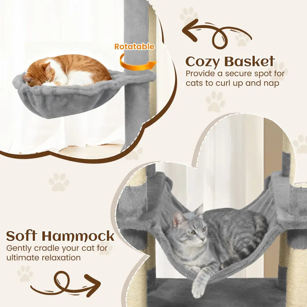 80 Inches Tall Cat Tree with 2 Large Condos and Dangling Toys-Light Gray - Light Gray - Cat Trees Condos & Scratchers