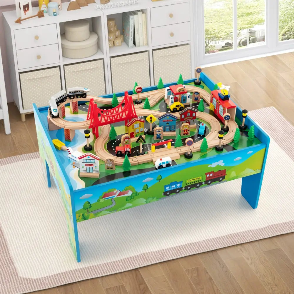 80-Piece Wooden Train Set and Table - Learning Toys