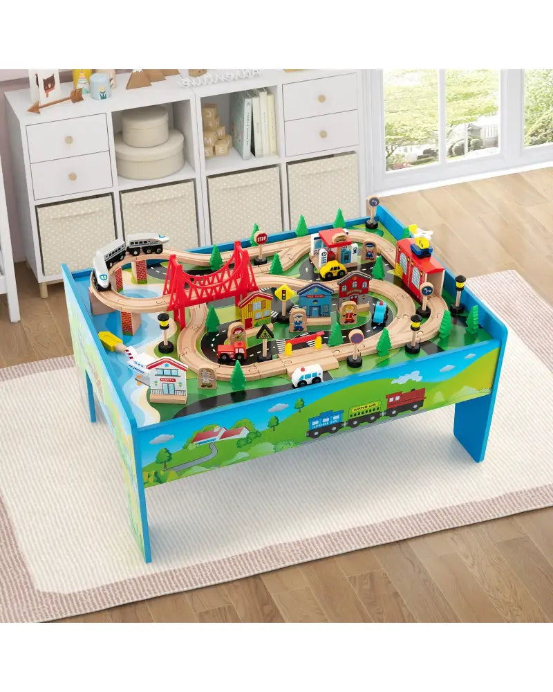 80-Piece Wooden Train Set and Table - Learning Toys