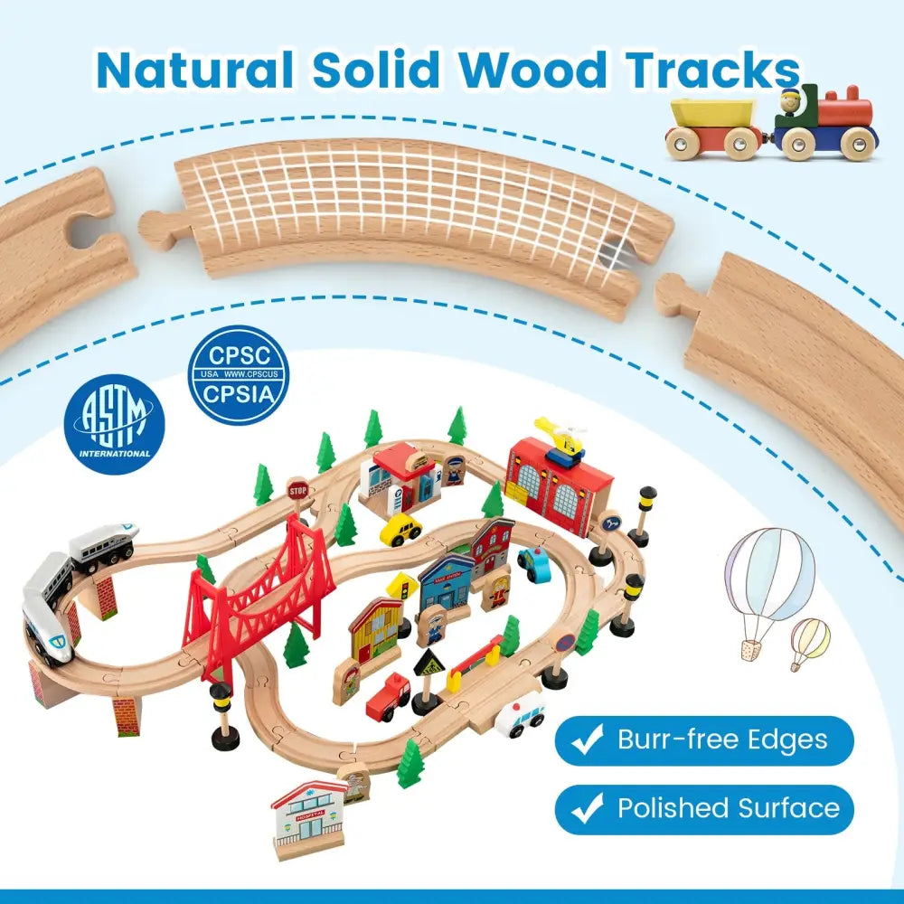 80-Piece Wooden Train Set and Table - Learning Toys