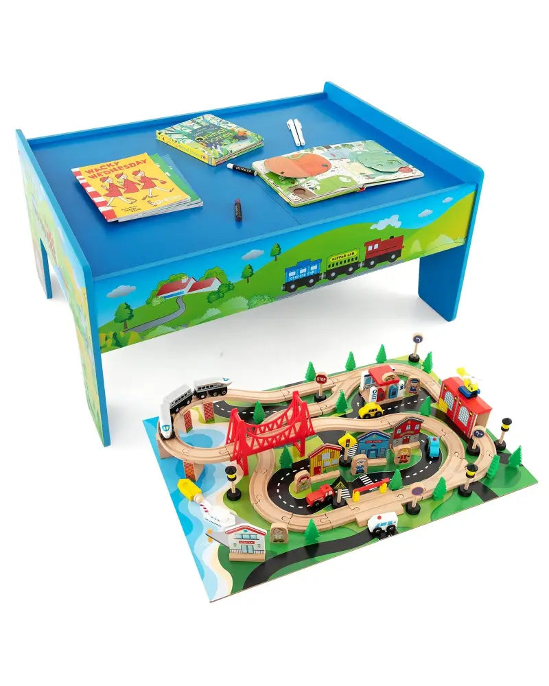 80-Piece Wooden Train Set and Table - Learning Toys