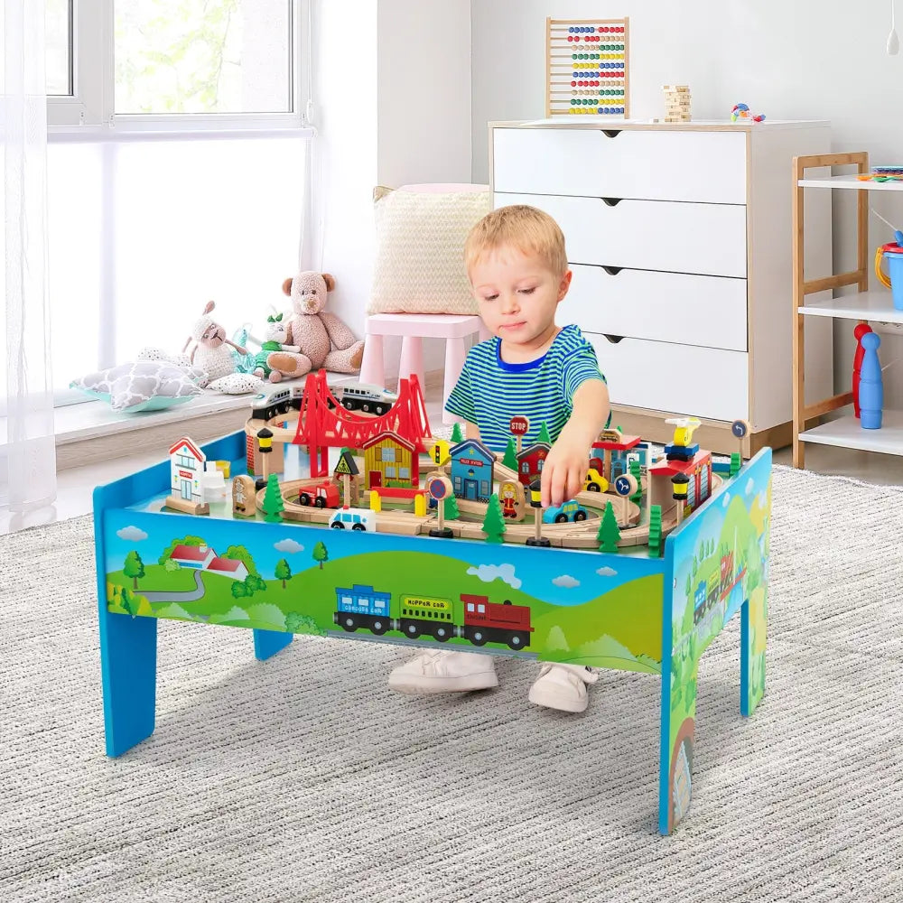 80-Piece Wooden Train Set and Table - Learning Toys