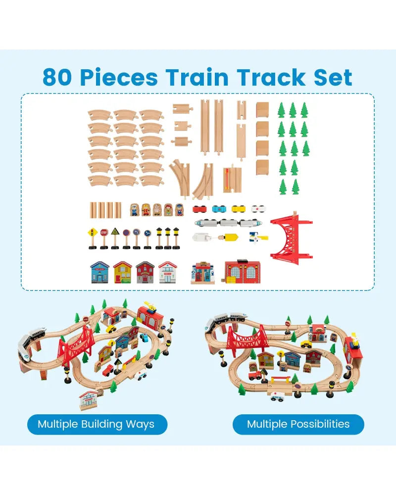 80-Piece Wooden Train Set and Table - Learning Toys