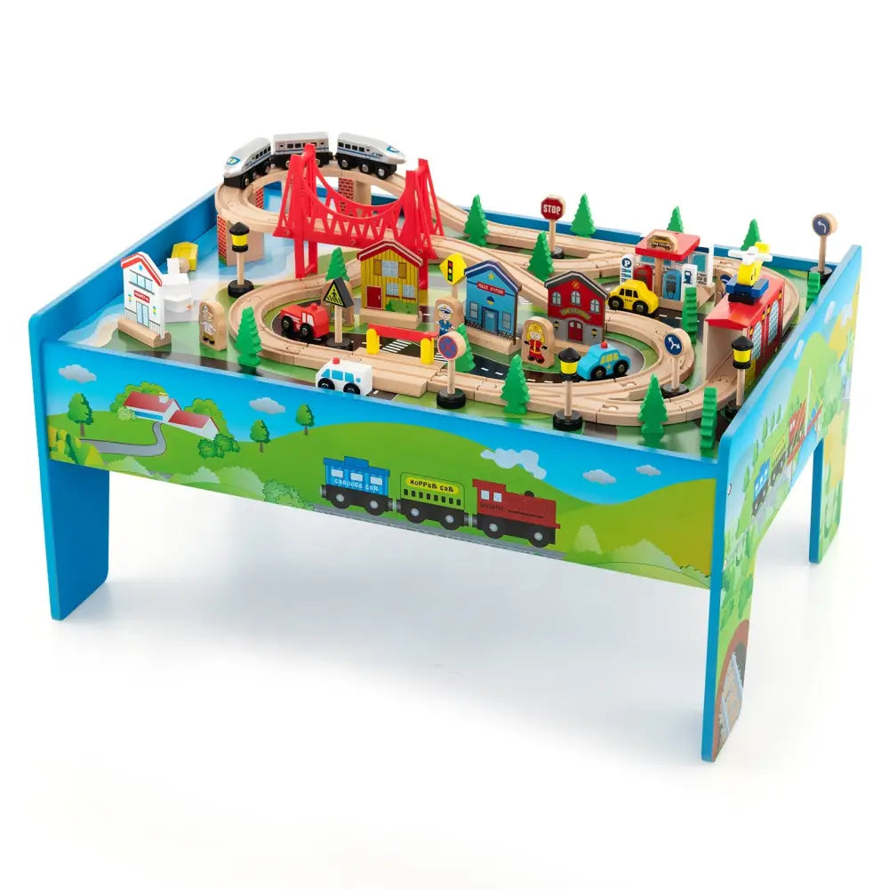 80-Piece Wooden Train Set and Table - Learning Toys