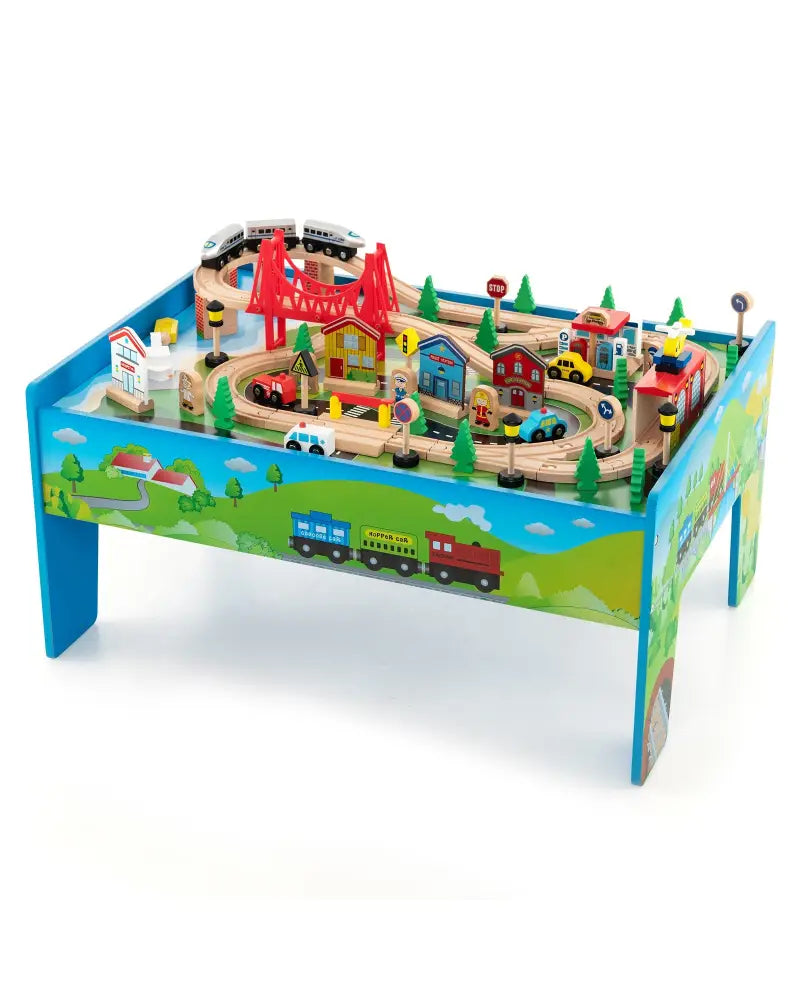 80-Piece Wooden Train Set and Table - Learning Toys
