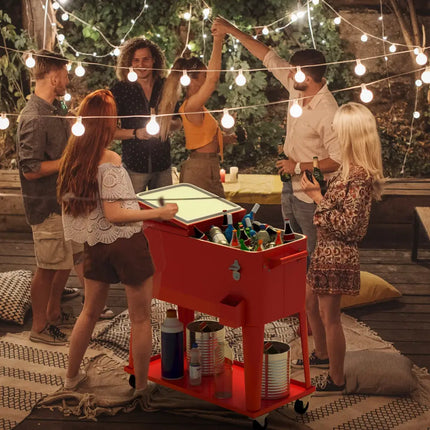 80 Quart Outdoor Patio Rolling Steel Construction Cooler - Red - Patio Bar Furniture