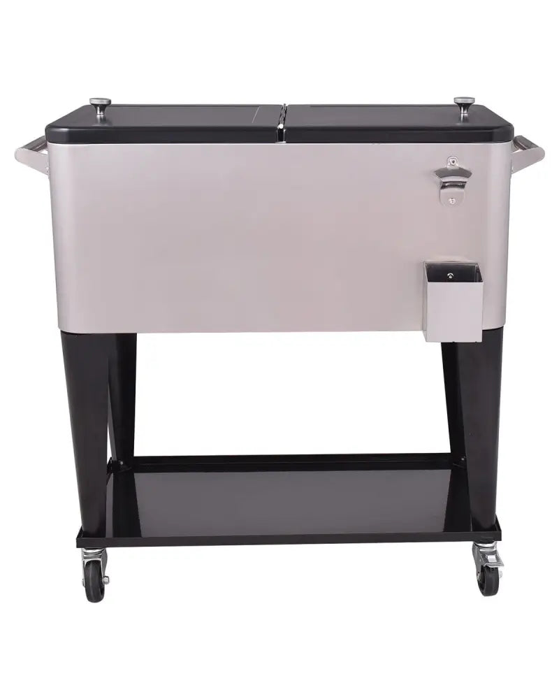 80 Quart Patio Rolling Stainless Steel Ice Beverage Cooler - Gray - Coolers